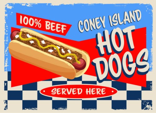 coney island hot dogs retro vintage diner sign design concept - junk food stock illustrations