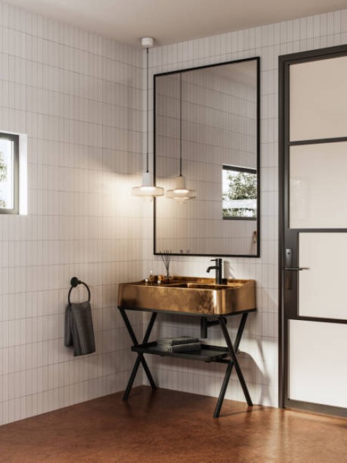 contemporary interior of a small bathroom - home decoration stock pictures, royalty-free photos & images