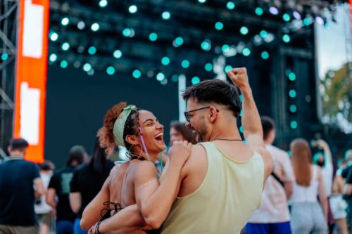 content couple enjoying concert - concert stock pictures, royalty-free photos & images