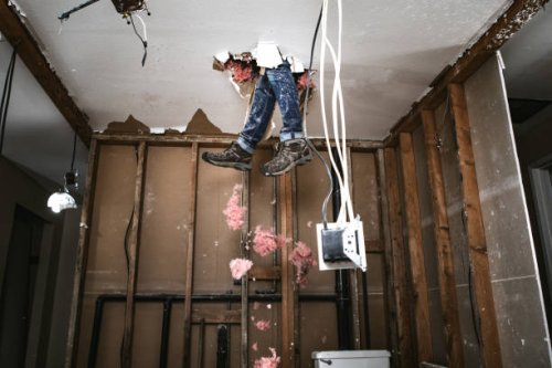 contractor man doing home improvement and demolition - home decoration stock pictures, royalty-free photos & images
