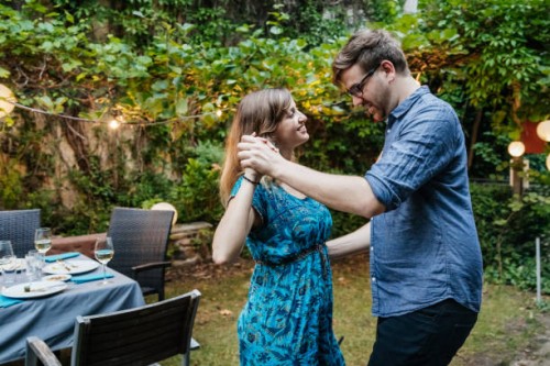 couple dancing at family bbq - garden decoration stock pictures, royalty-free photos & images