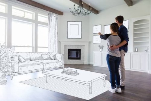 couple dream in their new home - home decoration stock pictures, royalty-free photos & images