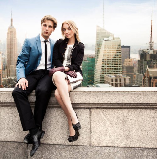 couple in new york rooftop - fashion stock pictures, royalty-free photos & images