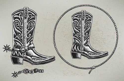 cowboy boots and lasso - fashion stock illustrations
