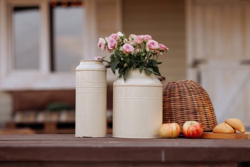 cozy country picnic on wooden porch table. - garden decoration stock pictures, royalty-free photos & images