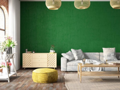 cozy living room design with empty green wall - home decoration stock pictures, royalty-free photos & images