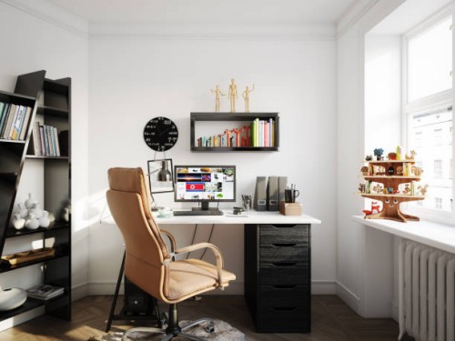 cozy scandinavian style home office - home decoration stock pictures, royalty-free photos & images
