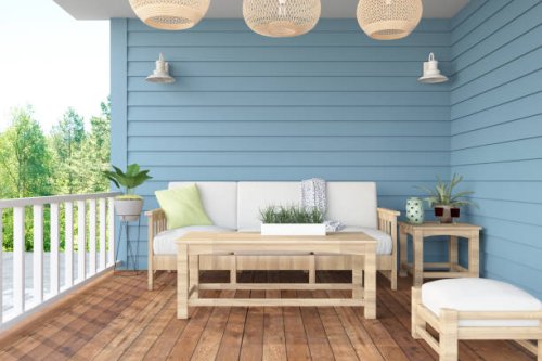 cozy terrace with bamboo furniture - garden decoration stock pictures, royalty-free photos & images