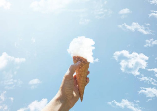 creative picture of an ice cream cone made of cloud. - food stock pictures, royalty-free photos & images