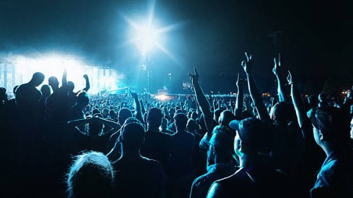crowd at a music concert - concert stock pictures, royalty-free photos & images