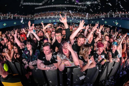 Crowd enjoys Electric Callboy performance at O2 Academy Birmingham on October 28, 2023 in Birmingham, England.