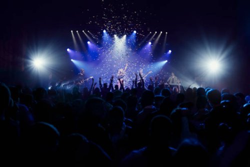 crowd of people at music concert - concert stock pictures, royalty-free photos & images
