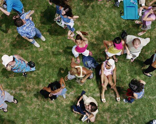 crowd of young adults at outdoor event, elevated view - concert stock pictures, royalty-free photos & images