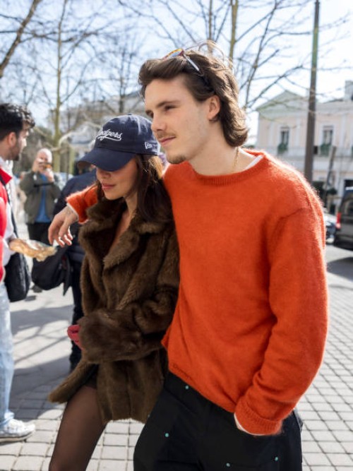 Cruz Beckham and Jackie Apostel are seen during the Womenswear Fall/Winter 2025/2026 as part of Paris Fashion Week on March 07, 2025 in Paris, France.