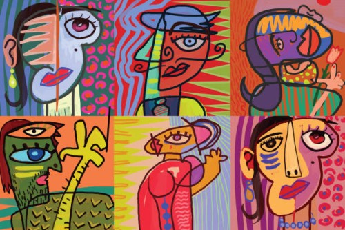 cubism style portrait collection - fashion stock illustrations