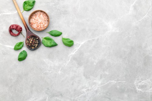 culinary border of basil, salt, pepper - food stock pictures, royalty-free photos & images