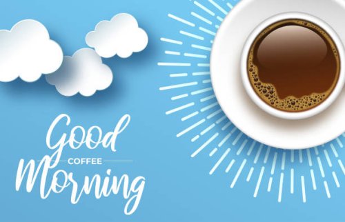 cup of coffee surrounded by sun rays. vector illustration for breakfast and morning ads and subjects - coffee stock illustrations