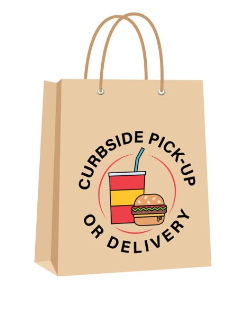 curbside take-out or delivery bags with burger and soda - junk food stock illustrations