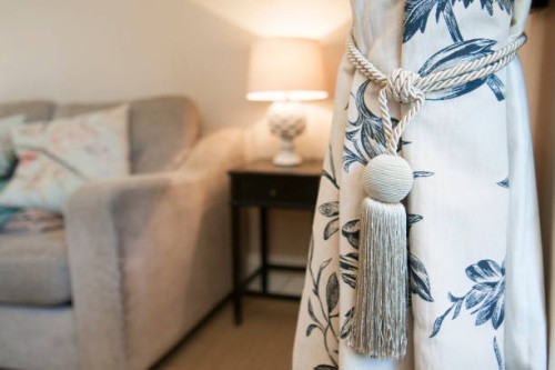 curtain tie back detail - home decoration stock pictures, royalty-free photos & images