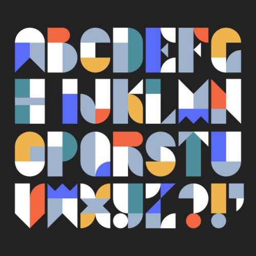 custom typeface alphabet made with abstract geometric shapes - fashion stock illustrations