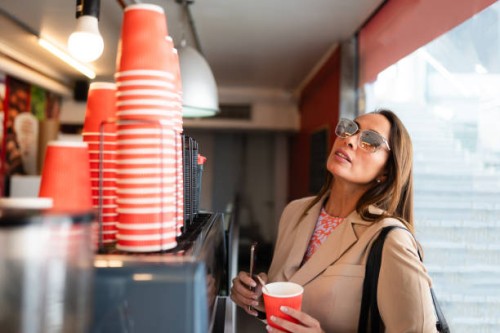 customer woman at coffee shop counter - junk food stock pictures, royalty-free photos & images