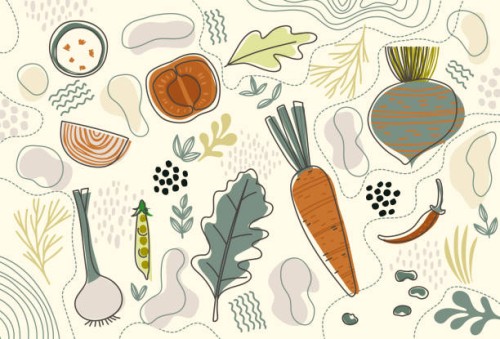 cute cartoon hand-drawn food background with a boho theme. - food stock illustrations