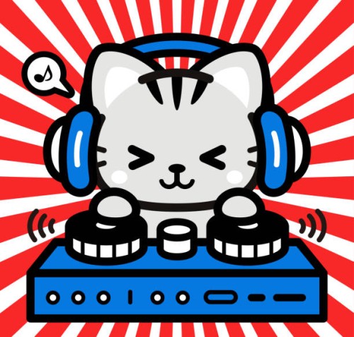 cute character design of a little cat wearing headphones and playing on turntables - concert stock illustrations