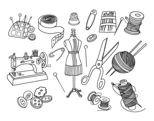 cutting and sewing doodle doodle set - fashion stock illustrations