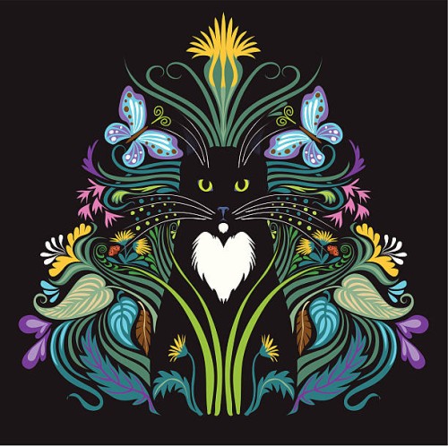 dandelion cat - garden decoration stock illustrations