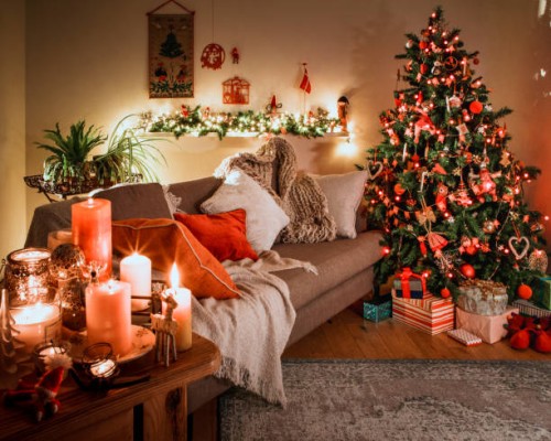 danish christmas tree with traditional decorations - home decoration stock pictures, royalty-free photos & images