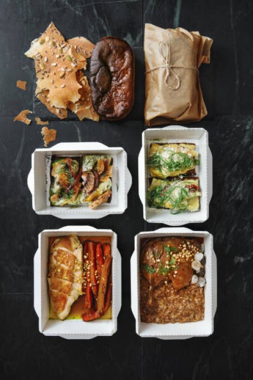 danish dishes for family dinner in recyclable containers - junk food stock pictures, royalty-free photos & images