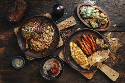 danish dishes for family dinner. sous vide chicken breast and slow cooker duck leg confit - food stock pictures, royalty-free photos & images