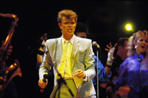 David Bowie performs on stage during the Live Aid concert at Wembley Stadium on 13 July, 1985 in London, England.