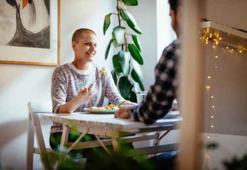 day in a life of female cancer patient - eating healthy lunch at home - food stock pictures, royalty-free photos & images