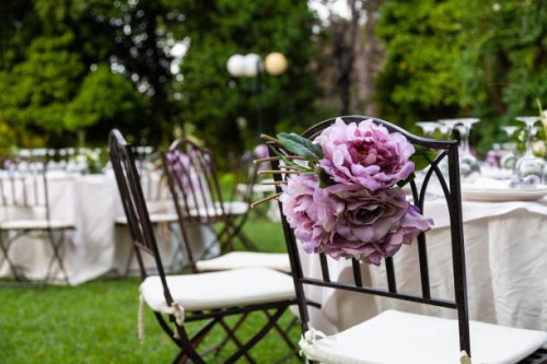 decorated chair detail for outdoor celebration - garden decoration stock pictures, royalty-free photos & images