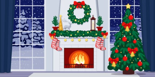 decorated christmas interior with fireplace. - home decoration stock illustrations