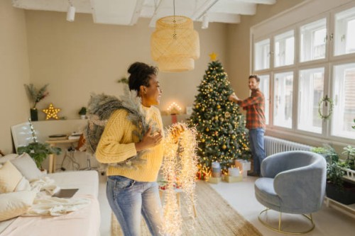 decorating our home for christmas - home decoration stock pictures, royalty-free photos & images