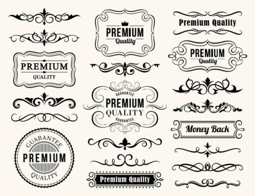 decorative ornate elements and badges - fashion stock illustrations