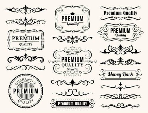 decorative ornate elements and badges - garden decoration stock illustrations