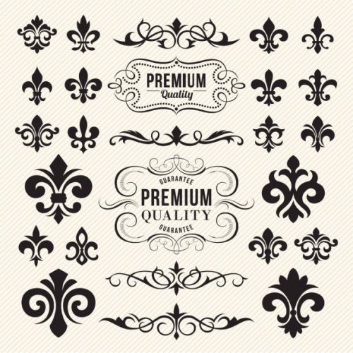 decorative ornate elements and fleur de lis - garden decoration stock illustrations