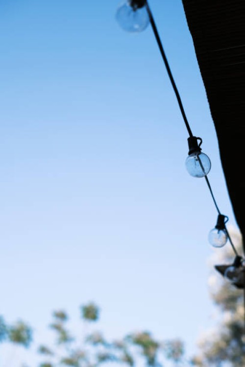 decorative row of lights outside.copy space - garden decoration stock pictures, royalty-free photos & images