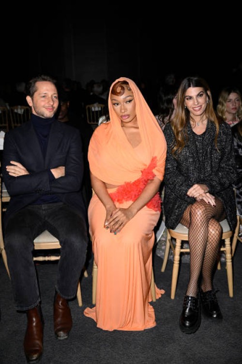 Derek Blasberg, Megan Thee Stallion and Bianca Brandolini d'Adda attend the Giambattista Valli Haute Couture Spring-Summer 2025 show as part of Paris...