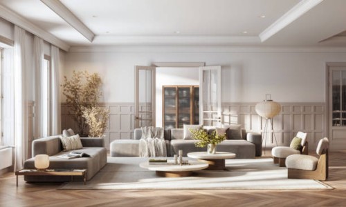 digital erstelltes, geräumiges, modernes wohnzimmer - home decoration stock-fotos und bilder