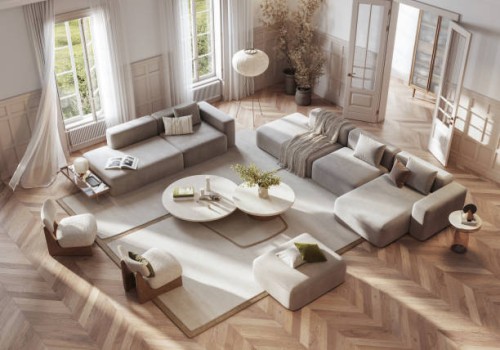 digital render of top view of chic and airy living room - home decoration stock pictures, royalty-free photos & images