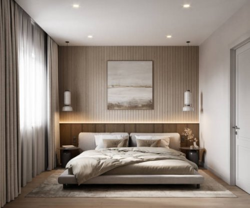 digitally generated image of a bedroom interiors with minimal furniture - home decoration stock pictures, royalty-free photos & images