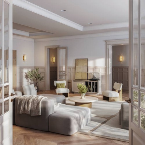 digitally staged open-concept living space - home decoration stock pictures, royalty-free photos & images