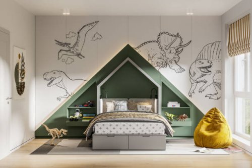 dinosaurs theme kids room interior in 3d render - home decoration stock pictures, royalty-free photos & images