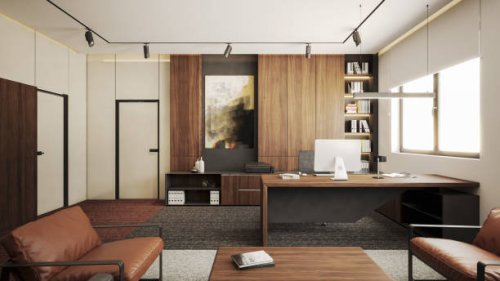 director office. interior design. computer generated image of office. architectural visualization. 3d render. stock photo - home decoration stock pictures, royalty-free photos & images