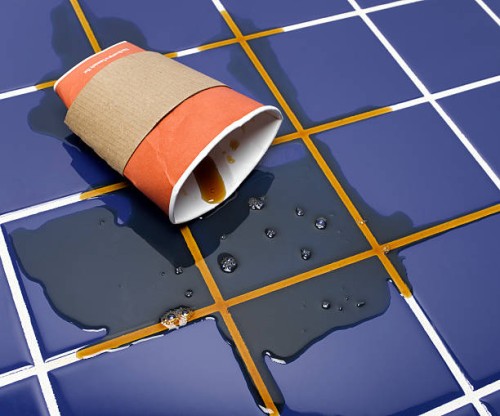 disposable coffee cup crushed on tile floor, studio shot - junk food stock pictures, royalty-free photos & images