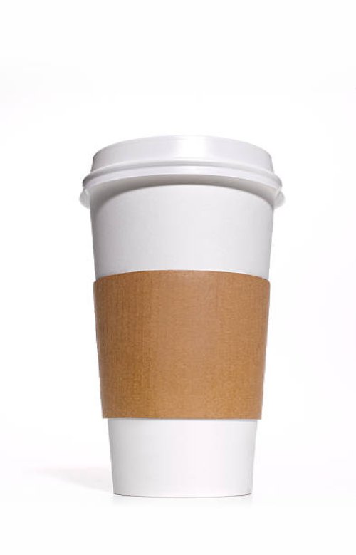 disposable coffee/tea cup with heat protector - coffee stock pictures, royalty-free photos & images